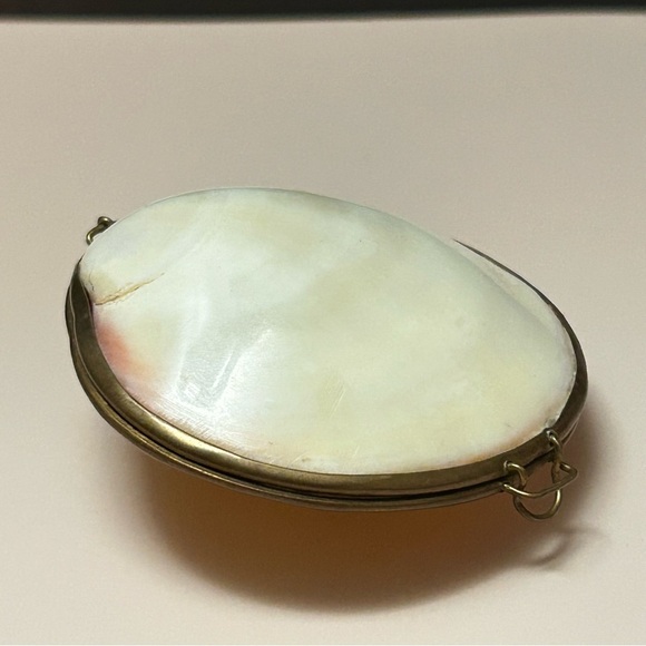 Vintage Brass-Hinged Clam Shell Trinket Box